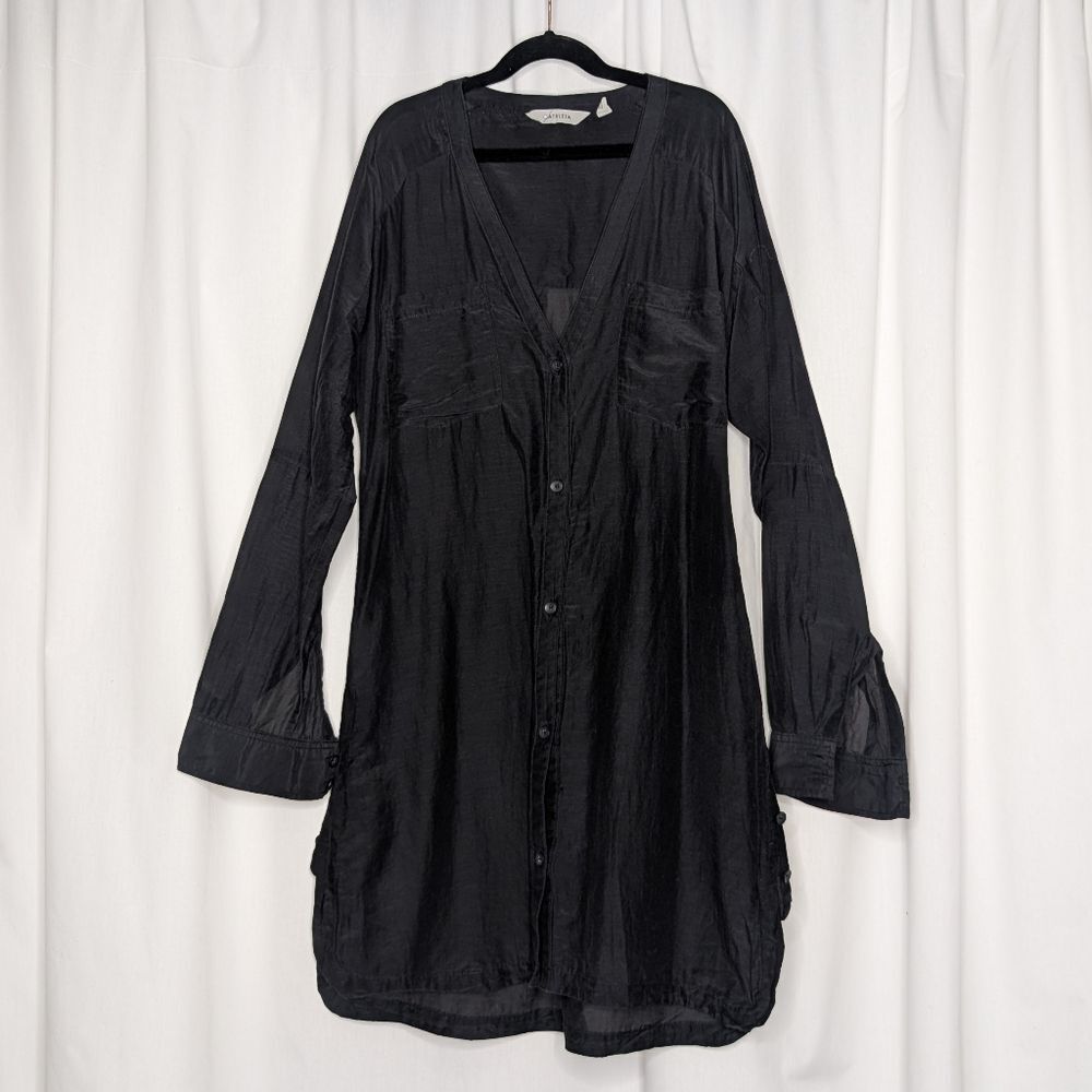 Athleta Navy Beach Swim Cover Up Tunic Button Down Shirt